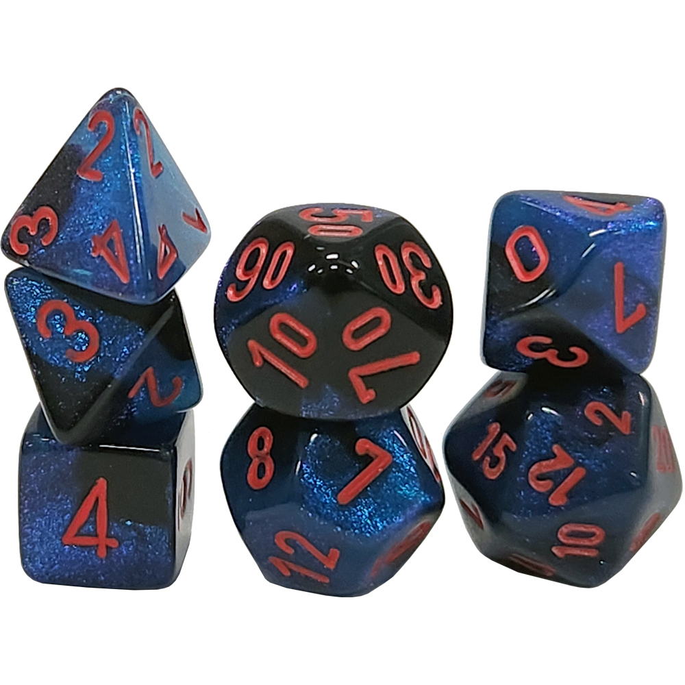 Chessex Mini Dice Set: Gemini - Black-Starlight w/ Red (7)