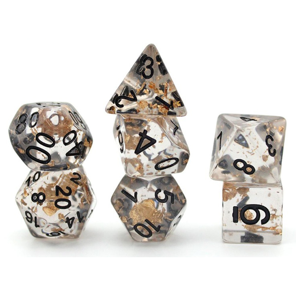 Game Plus Products 16mm Resin Dice: Gold Foil - Transparent Gray (7)