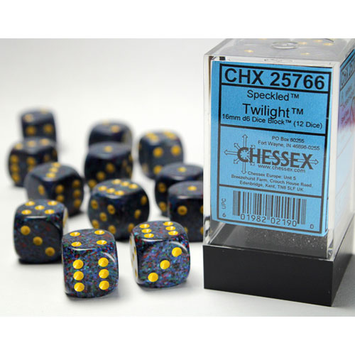 Chessex 16mm d6 Set: Speckled - Twilight w/Yellow (12)