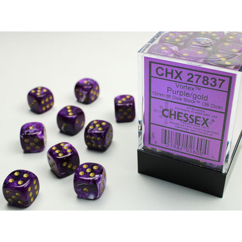 Chessex 12mm d6 Set: Vortex - Purple w/Gold (36)