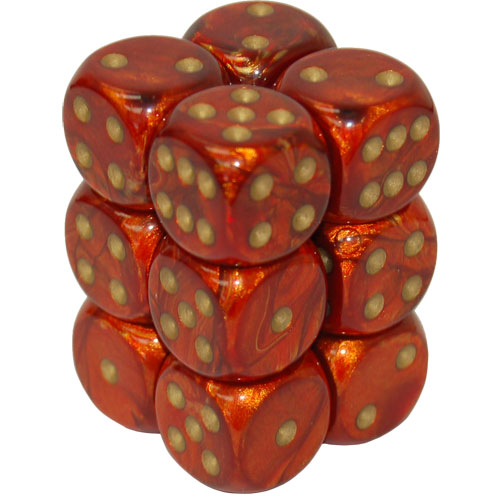 Chessex 16mm d6 Set: Scarab Scarlet w/Gold (12)