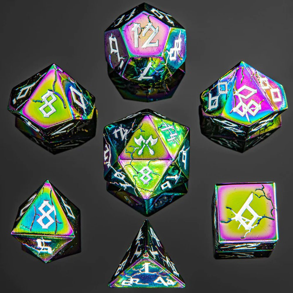 Metal Barbarian Dice Set: Rainbow w/ White (7) (Last Chance)