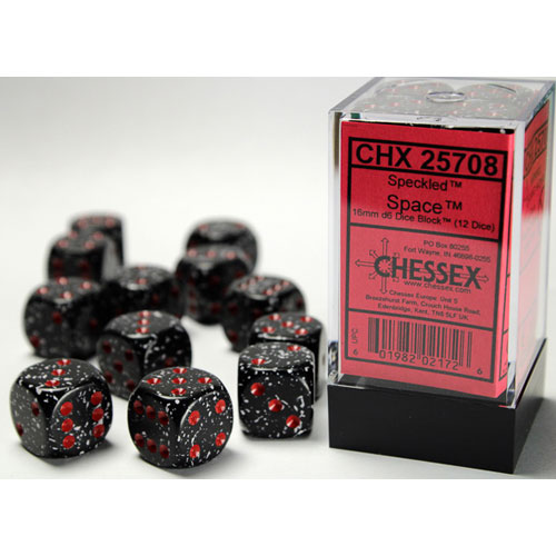 Chessex 16mm d6 Set: Speckled - Space w/Red (12)