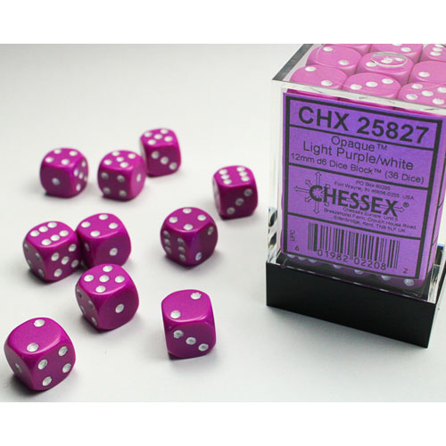 Chessex 12mm d6 Set: Opaque - Light Purple w/White (36)