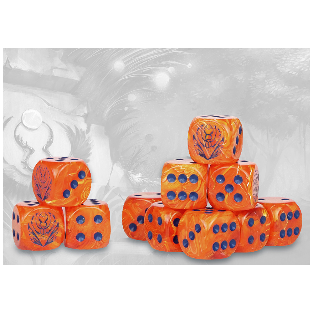 Conquest Marbled Dice: Weaver Courts Logo on Orange (24)
