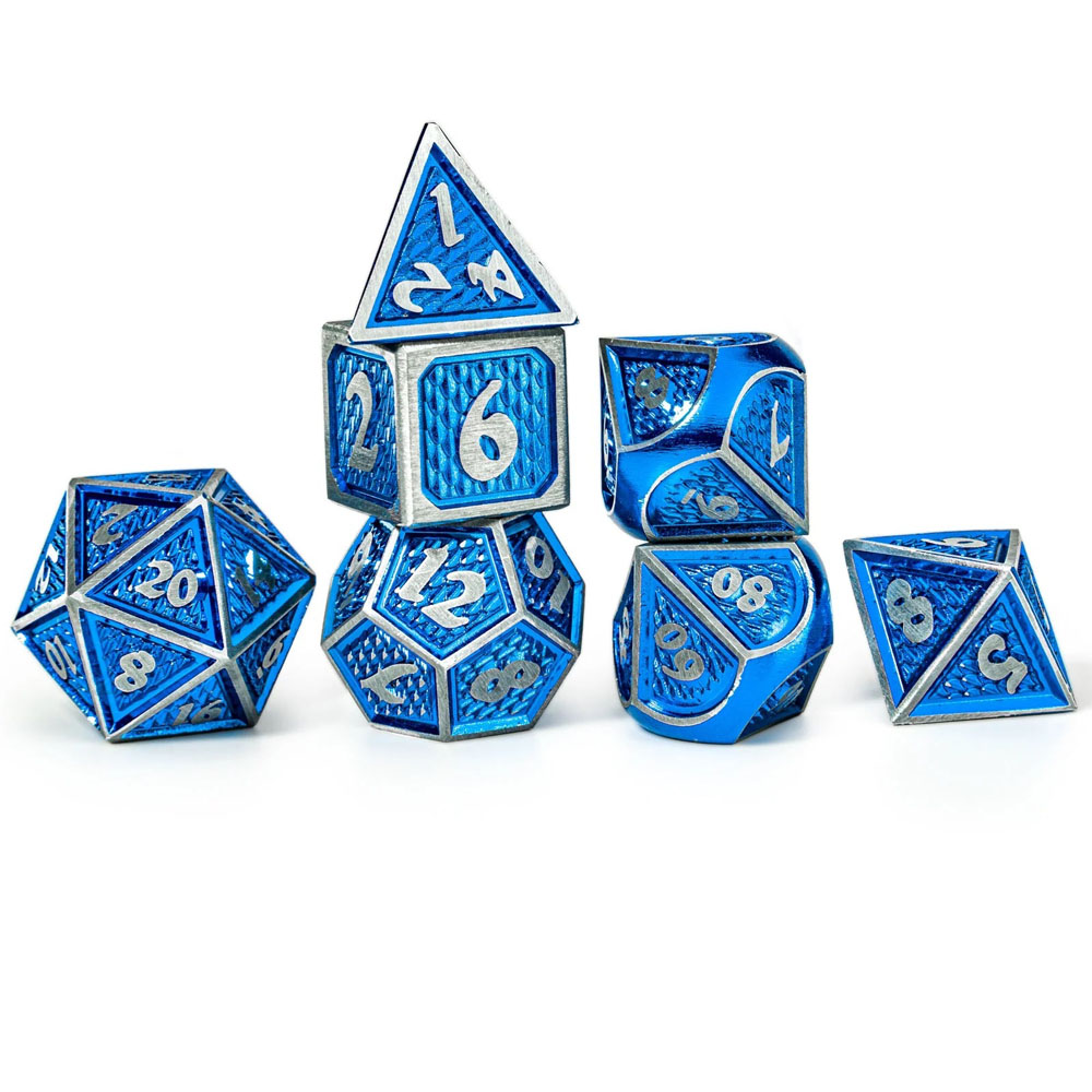 Metal Behemoth Dice Set: Brushed Blue w/ Silver (7) (Last Chance)