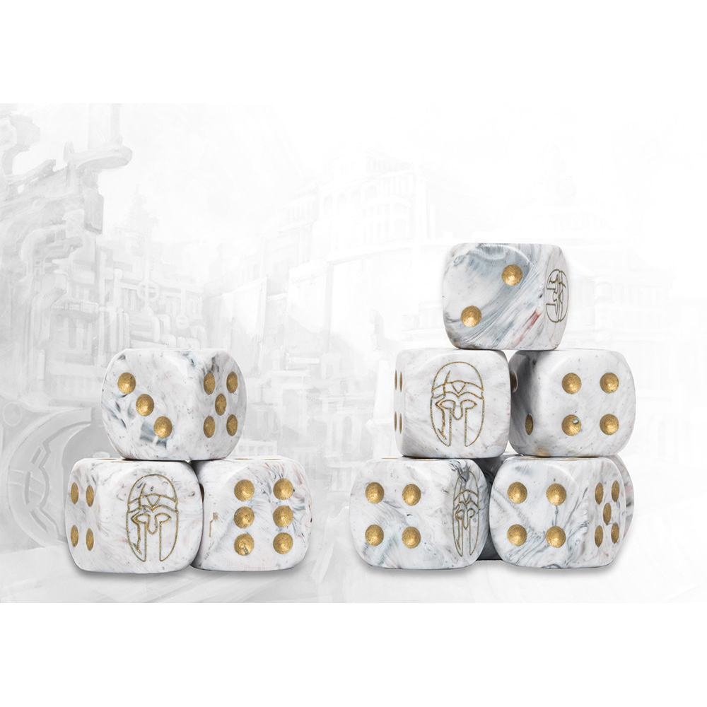Conquest Marbled Dice: City States Logo on Light Grey (24)