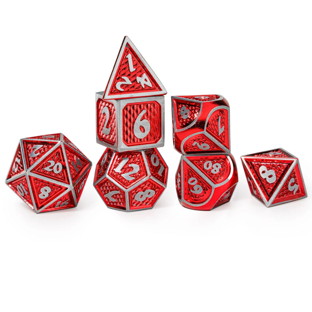 Metal Behemoth Dice Set: Brushed Red w/ Silver (7) (Last Chance)