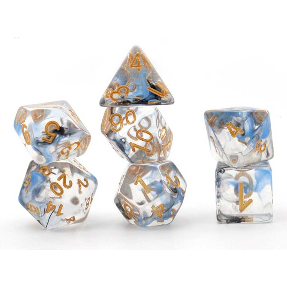 Game Plus Products 16mm Resin Dice: Nebula - Blue and Black w/ Gold Number (7)