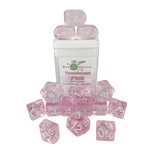 R4I Dice w/ Arch'd4: Translucent - Pink w/ White (15) (Last Chance)