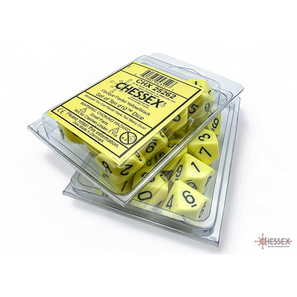Chessex d10 Dice Set: Opaque - Pastel Yellow/Black (10)