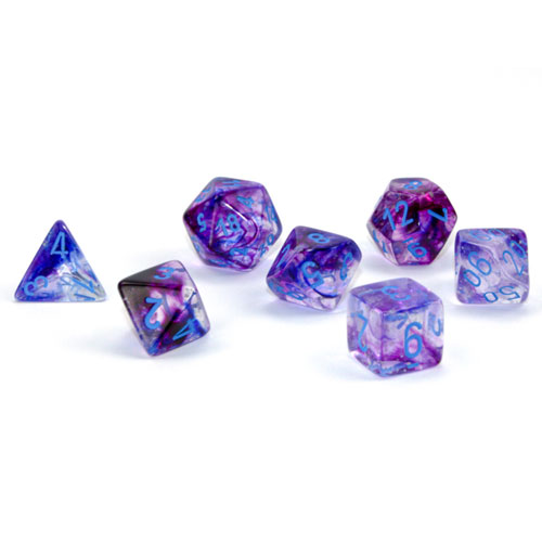 Chessex Dice Set: Nebula Luminary - Nocturnal w/Blue (7)