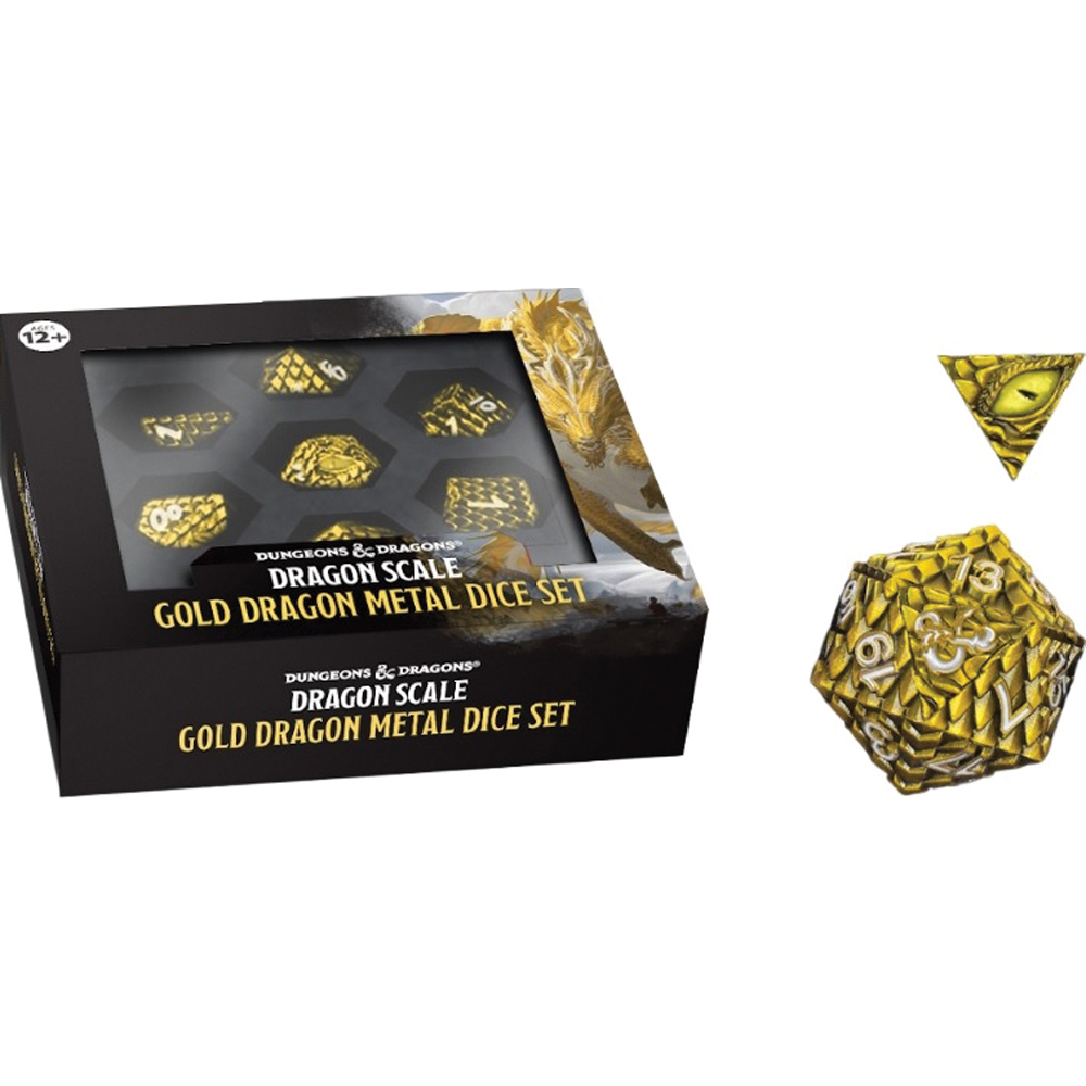 D&D Metal Dice Set: Dragon Scale - Gold (7) (New Arrival)