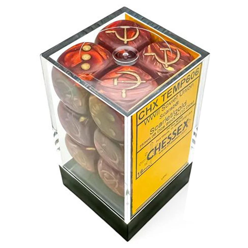 WW2 16mm d6 Set: Soviet - Scarab Scarlet w/ Gold (12)