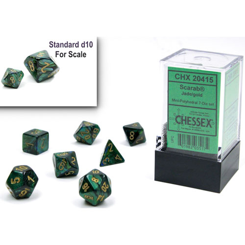 Chessex Mini Dice Set: Scarab - Jade w/ Gold (7)