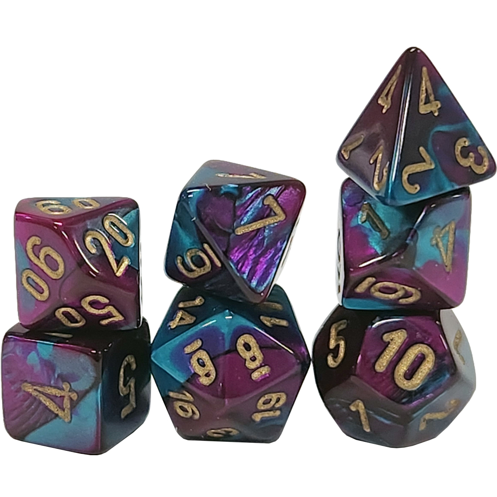 Chessex Mini Dice Set: Gemini - Purple-Teal w/ Gold (7)
