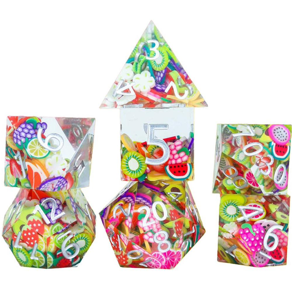 Sharp-Edge Polyhedral Dice Set: Fruit (7) (Last Chance)