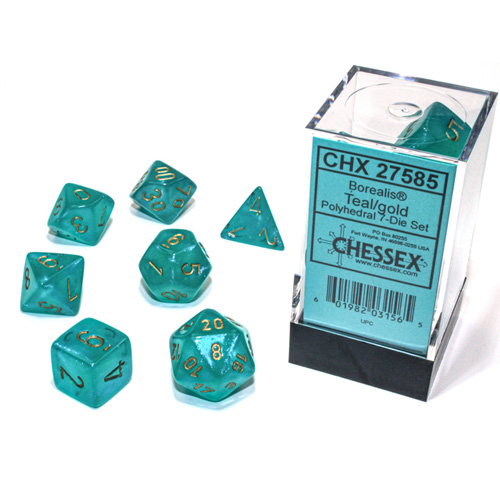 Chessex Dice Set: Borealis Luminary Teal/Gold (7)