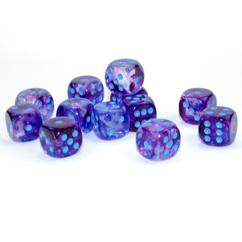 Chessex 16mm d6 Set: Nebula Luminary - Nocturnal w/Blue (12)
