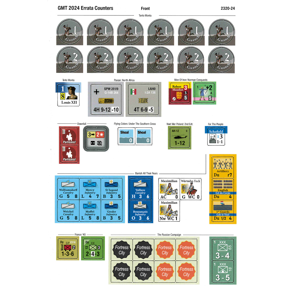 GMT Games 2024 Errata Counter Sheet