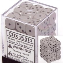 Chessex 12mm d6 Set: Opaque Dark Grey w/Black (36)