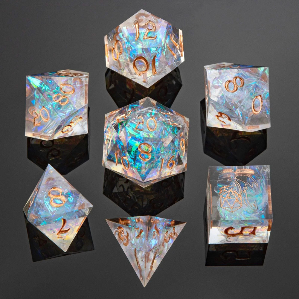 Sharp-Edge Polyhedral Dice Set: Captured Magic - Opal (7) (Last Chance)