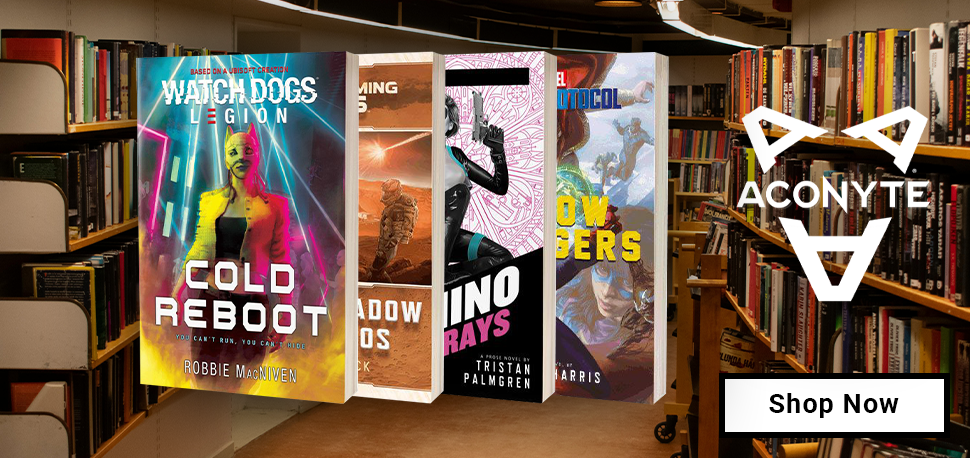 An assortment of Aconyte Books