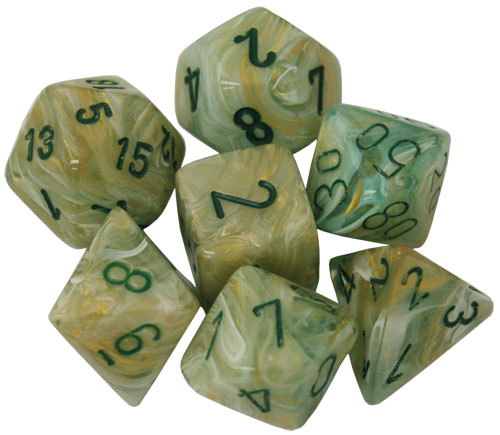 Chessex Dice Set: Marble Green w/ Dark Green (7)