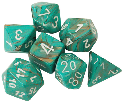 Chessex Dice Set: Marble Oxi-Copper/White (7)