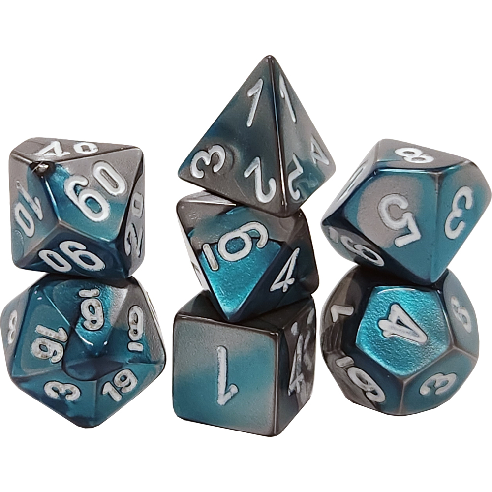 Chessex Mini Dice Set: Gemini - Steel-Teal w/ White (7)