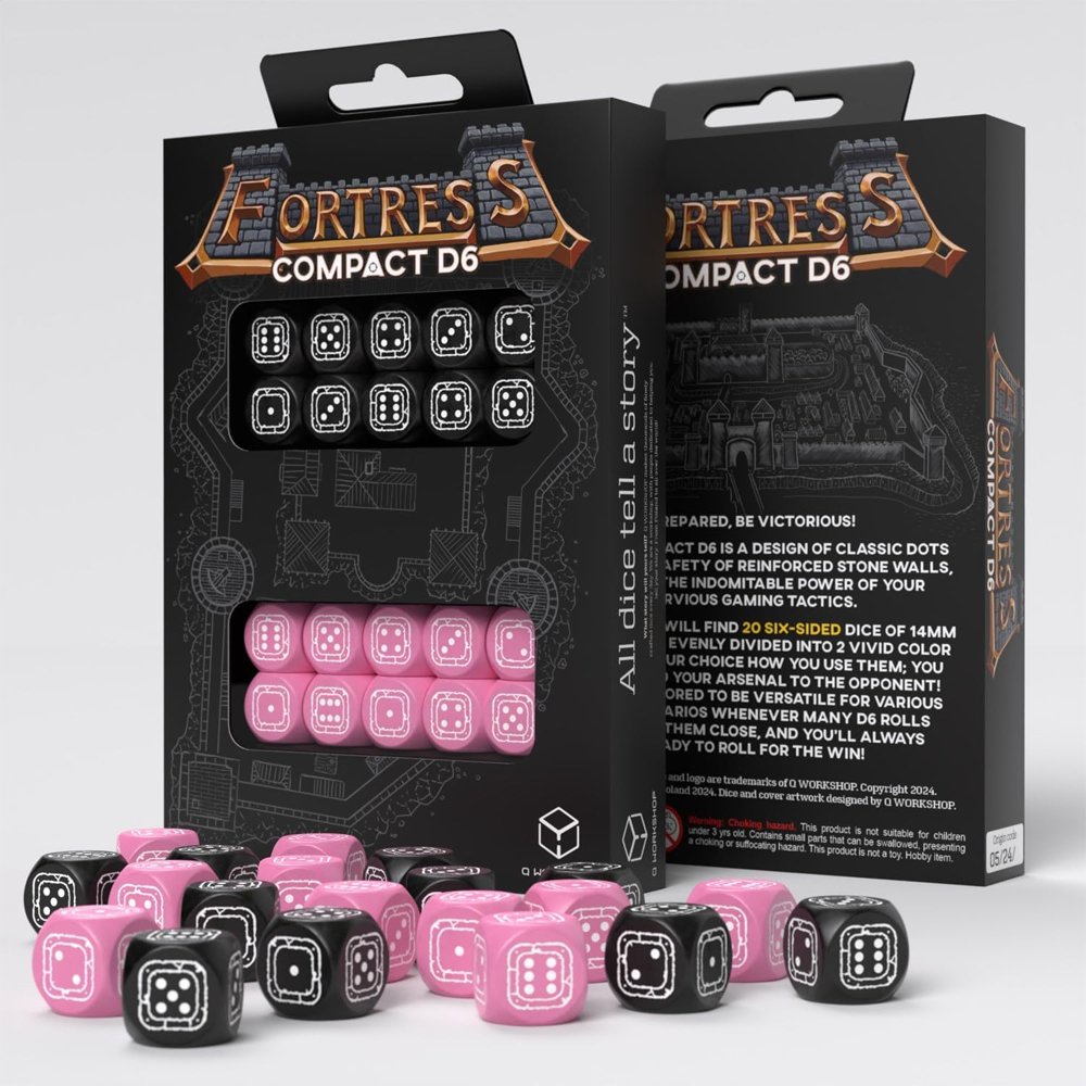Fortress Compact d6 Set: Black & Pink (20) (Last Chance)