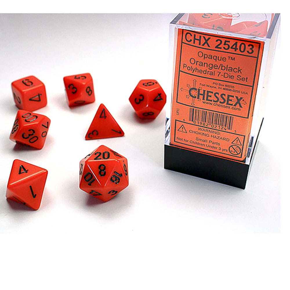 Chessex Dice Set: Opaque Orange w/Black (7)