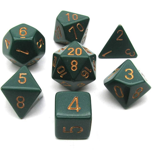 Chessex Dice Set: Opaque Dusty Green w/ Copper (7)