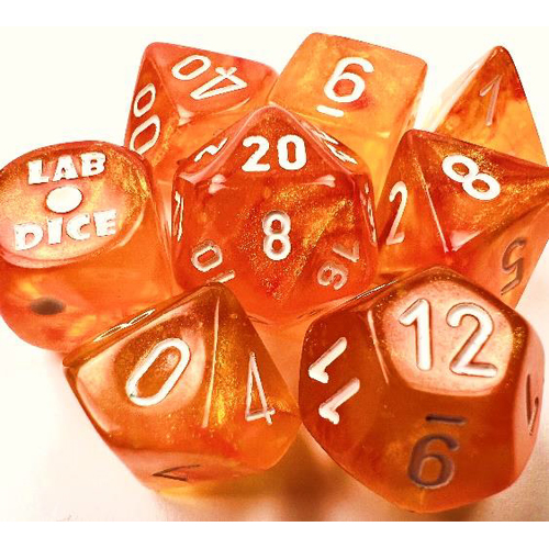 Chessex Dice Set: Lab Series 6 - Borealis Luminary - Blood Orange w/White (8)