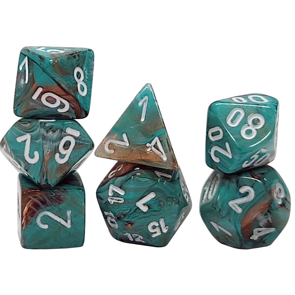Chessex Mini Dice Set: Marble - Oxi-Copper w/ White (7)