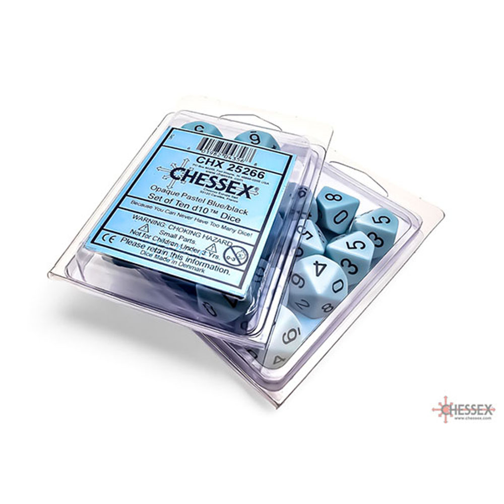 Chessex d10 Dice Set: Opaque - Pastel Blue/Black (10)