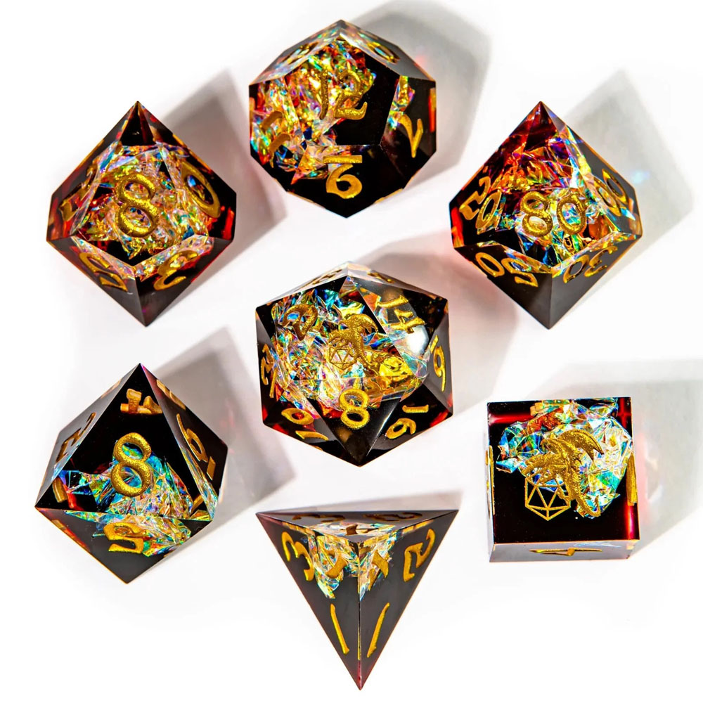 Sharp-Edge Polyhedral Dice Set: Captured Magic - Blood Crystal (7) (Last Chance)