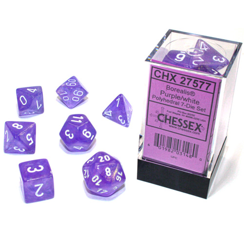 Chessex Dice Set: Borealis Luminary Purple/White (7)