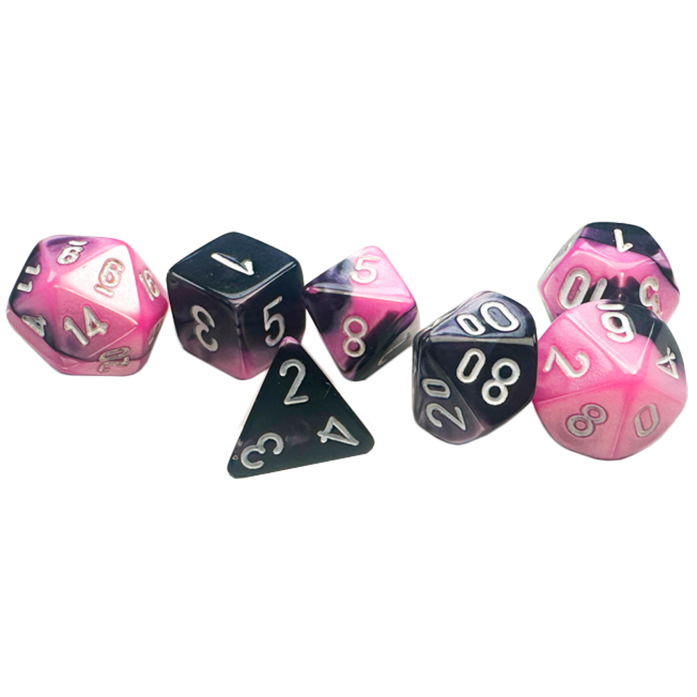 10mm Polyhedral Dice: Gemini - Black-Pink w/ White (7)