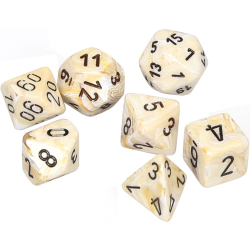 Chessex Dice Set: Marble - Ivory w/Black (7)