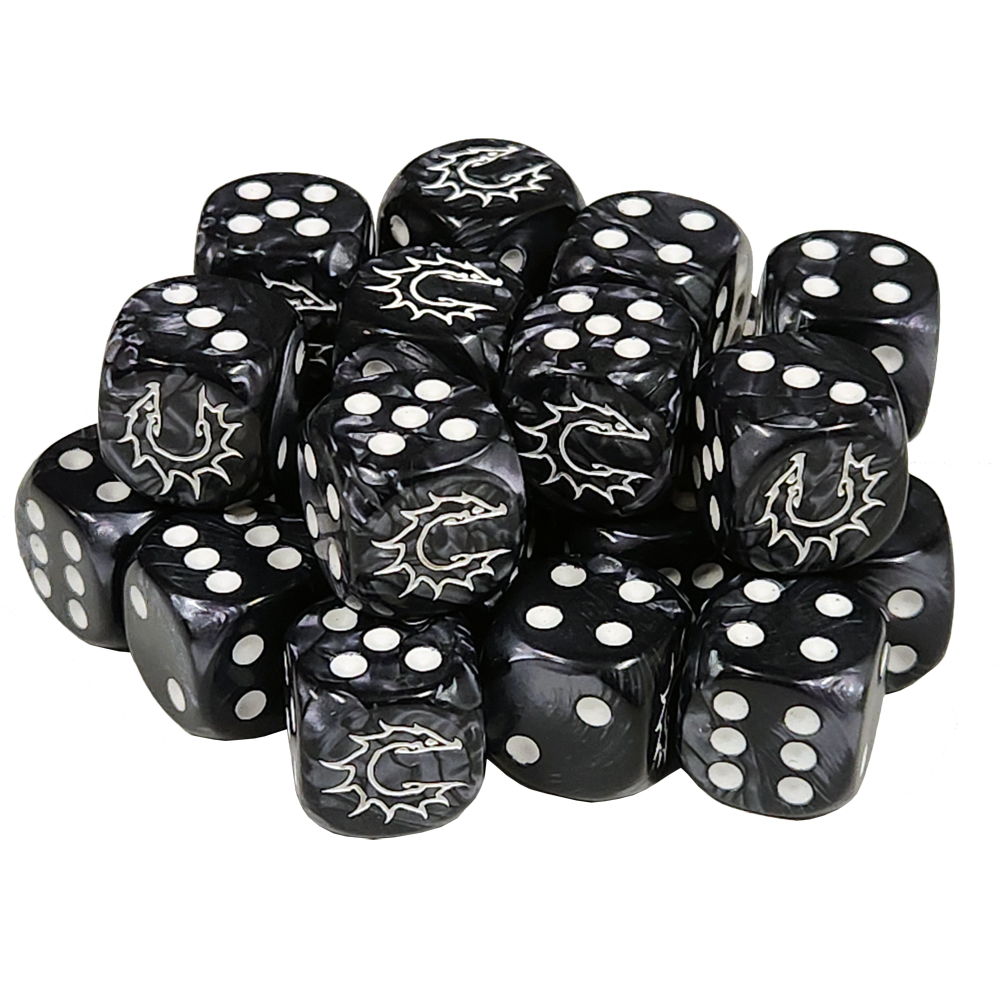 Conquest Marbled Dice: Logo on Dark Grey (24)
