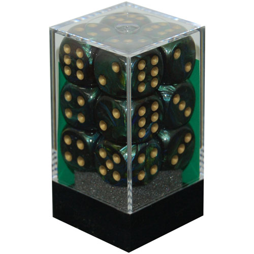 Chessex 16mm d6 Set: Scarab Jade w/Gold (12)