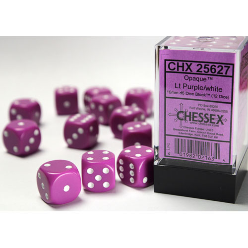 Chessex 16mm d6 Set: Opaque - Light Purple w/White (12)
