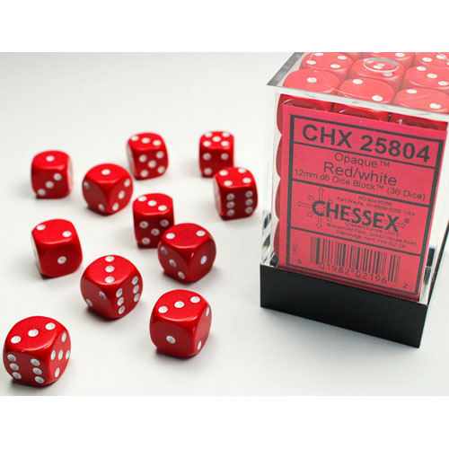 Chessex 12mm d6 Set: Opaque - Red w/White (36)
