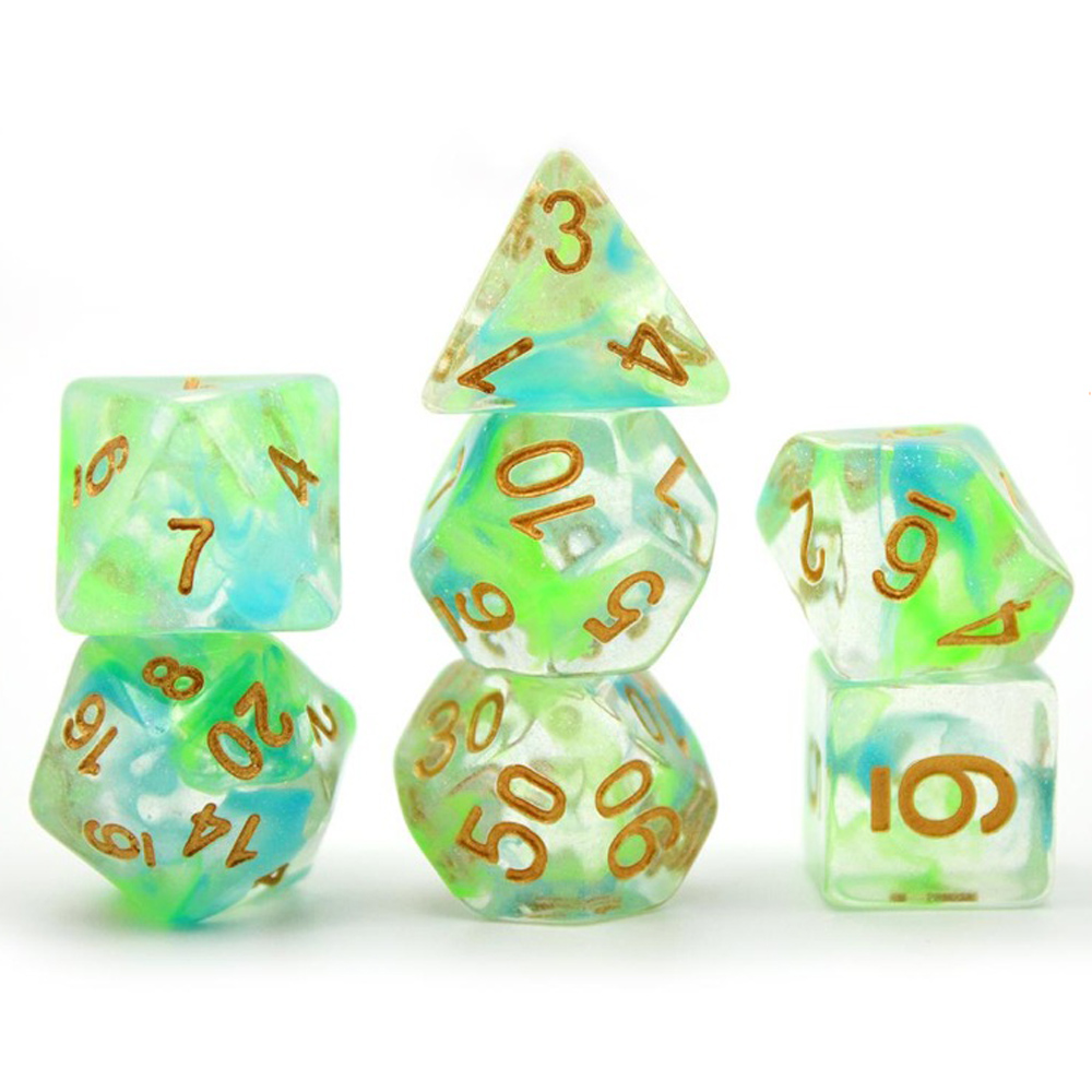Game Plus Products 16mm Resin Dice: Nebula - Green & Blue Swirl w/ Chameleon Glitter (7)