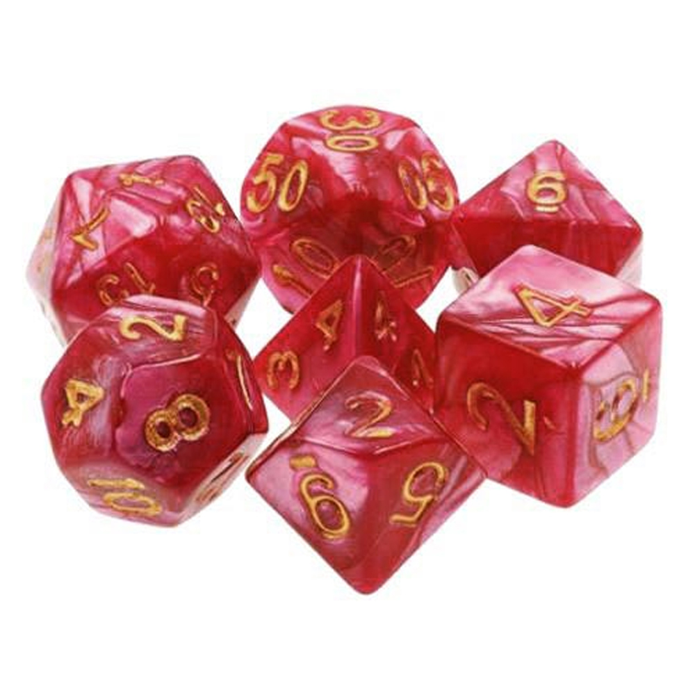 Game Plus Products 10mm Resin Dice: Pearl - Burgundy w/ Gold Numbers (7)