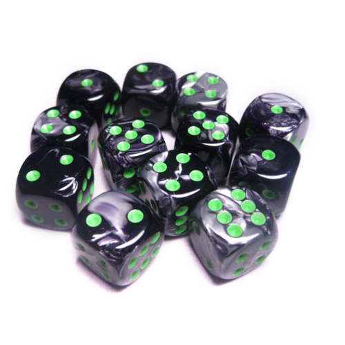 Chessex 16mm d6 Set: Gemini Black-Grey/Green (12)