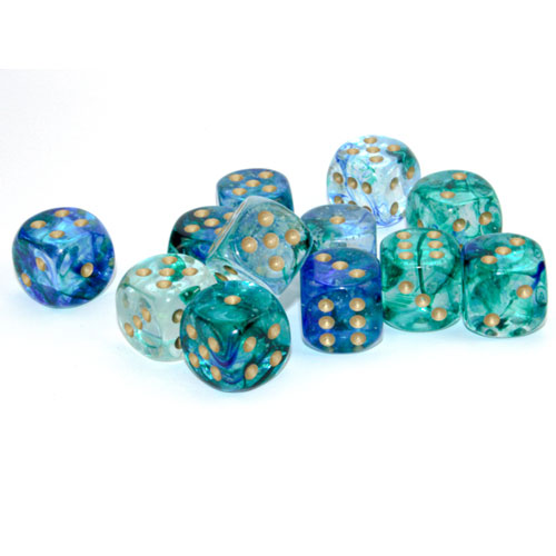 Chessex 16mm d6 Set: Nebula Luminary - Oceanic w/Gold (12)