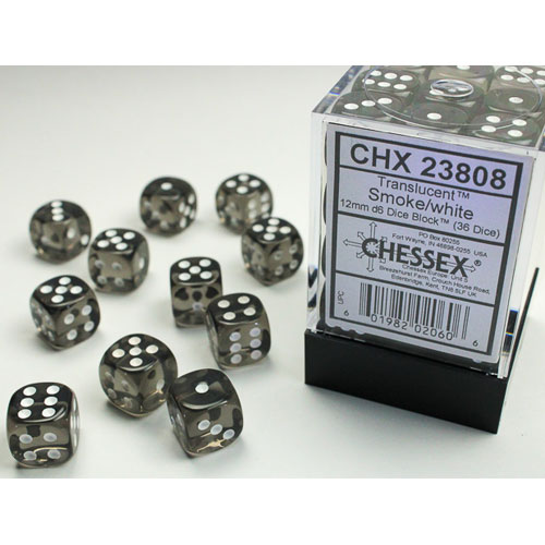 Chessex 12mm d6 Set: Translucent - Smoke w/White (36)