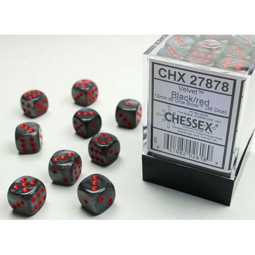 Chessex 12mm d6 Set: Velvet - Black w/Red (36)